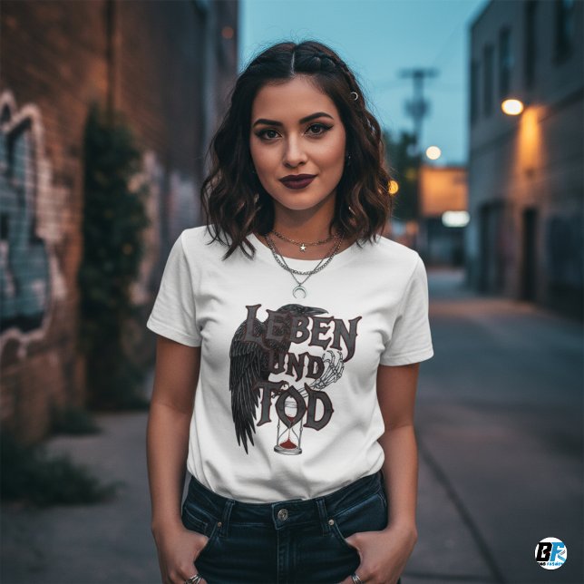 Camiseta 💀 "Leben und Tod" Raven Hourglass Gothic (Life & Death)