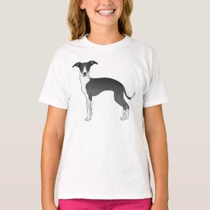 Camiseta Lebrel Italiano Negro Y Blanco De Dibujos Animados