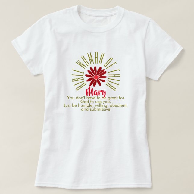 Camiseta Lecciones para las mujeres de la Biblia de Fe Marí (Diseño del anverso)