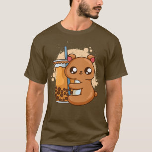 Camiseta Leche de burbujas Té Boba Tea Cute Oso Marrón Japo
