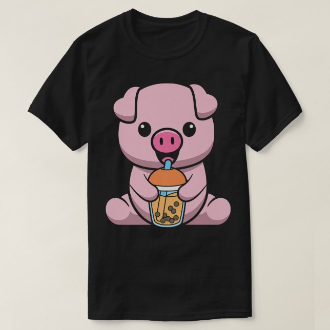 Camiseta Leche de burbujas Té Cerdo Cute Cerdo Beber Boba L (Diseño del anverso)
