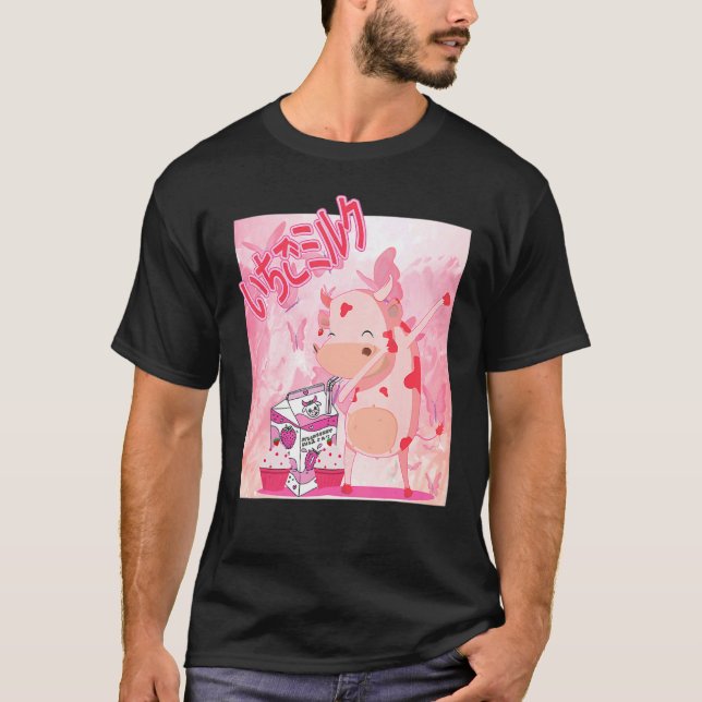 Camiseta Leche de fresa Dabbing Cow Cute (Anverso)