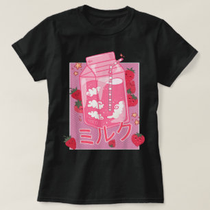 Camiseta Leche de Fresa Kawaii Estética Japonesa