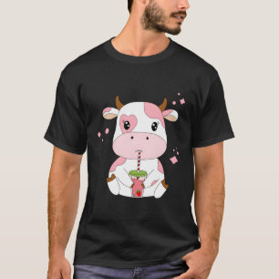 Camiseta Leche de fresa Kawaii Impresión estética de vaca K