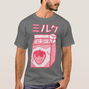 Camiseta Leche de fresa Kawaii Katakana Anime Sty japonés