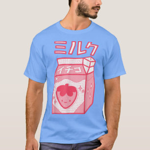 Camiseta Leche de fresa Kawaii Katakana Anime Sty japonés