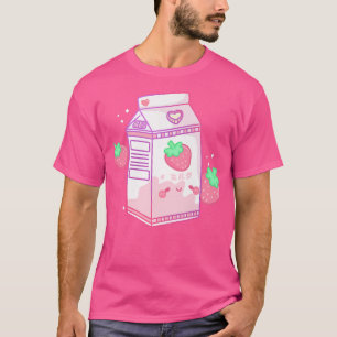 Camiseta Leche de fresa rosa fina japonesa Kawaii Retro 90
