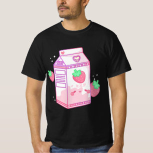 Camiseta Leche de fresa rosa suave Kawaii Retro japonés