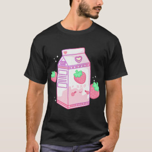 Camiseta Leche de fresa rosa suave Kawaii Retro japonés