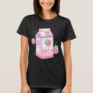 Camiseta Leche de fresa rosa suave Kawaii Retro japonés