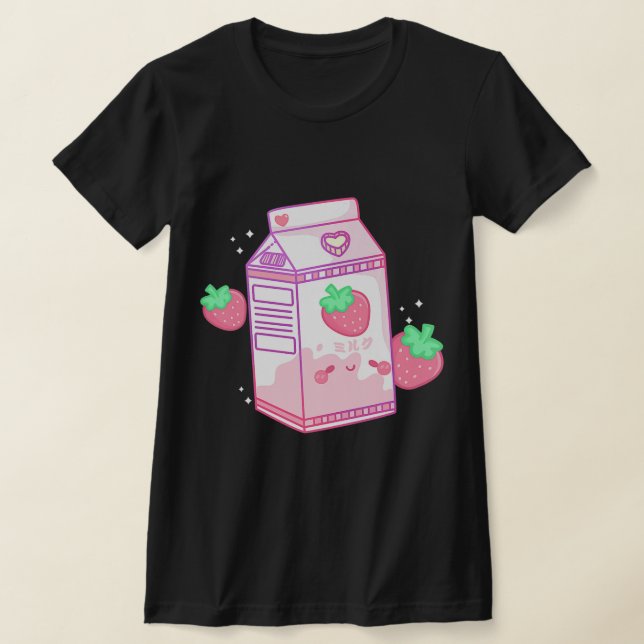 Camiseta Leche de fresa rosa suave Kawaii Retro japonés (Distribución)