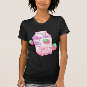 Camiseta Leche de fresa rosa suave Kawaii Retro japonés