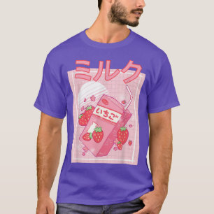 Camiseta Leche de fresa sacudida Cartón Funny rosa R japoné