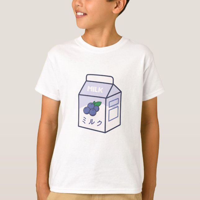 Camiseta Leche de vaca Kawaii Blueberry japonés (Anverso)