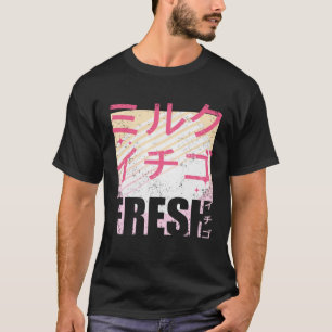 Camiseta Leche Fresca de Fresa Texto Japonés Retro 90s Vint