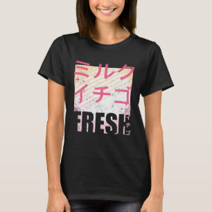 Camiseta Leche Fresca de Fresa Texto Japonés Retro Vint 90s