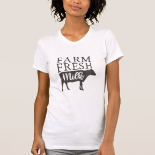 Camiseta Leche Fresca de Granja Vaca Estilo Granja Rústica 
