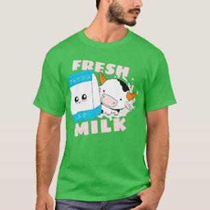 Camiseta Leche fresca Kawaii Bolsa de leche de vaca Japón