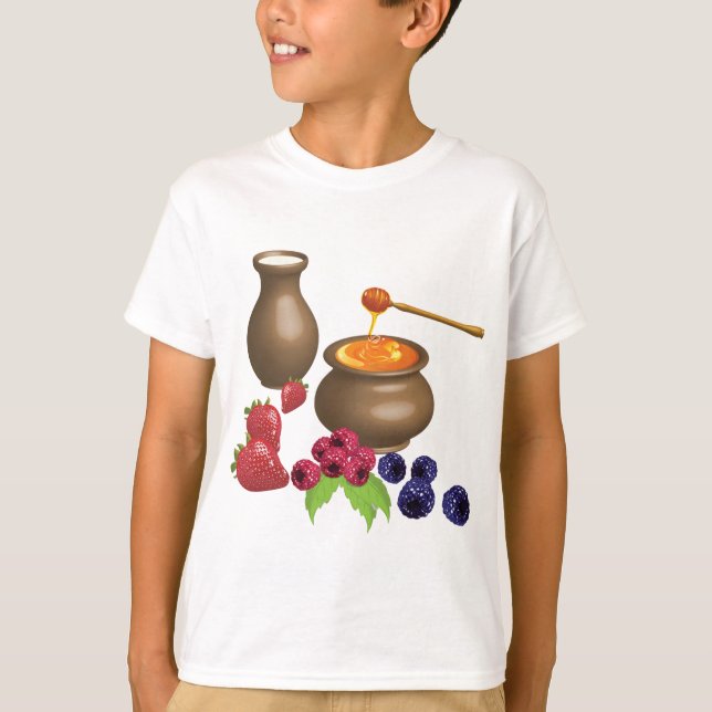 Camiseta Leche y miel con comida rústica Berries (Anverso)