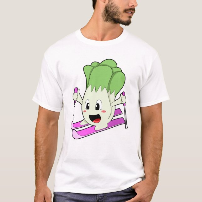 Camiseta Lechuga como esquiador con esquí (Anverso)