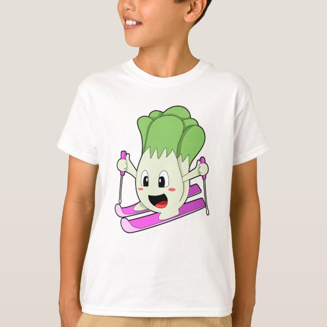 Camiseta Lechuga como esquiador con esquí (Anverso)