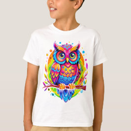 Camiseta Lechuza arco iris con hojas tropicales en árbol de