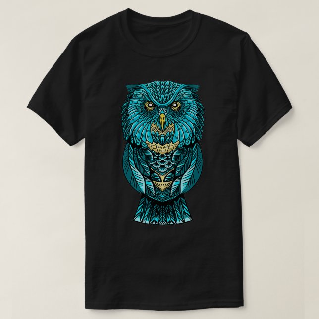 Camiseta Lechuza Azul Retro Mystical Nocturne Amor animal (Diseño del anverso)