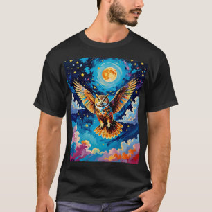 Camiseta Lechuza celeste en tee de cielos estrellados