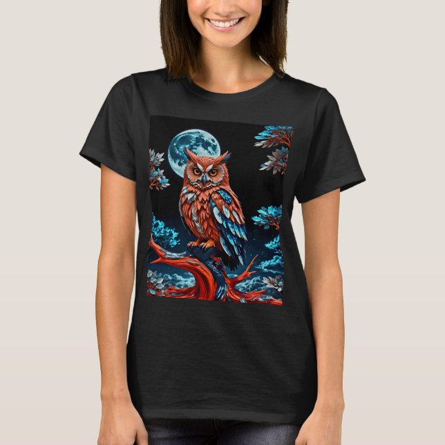 Camiseta Lechuza colorida bajo la luna llena (Anverso)