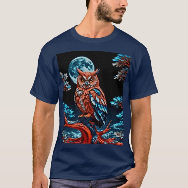 Camiseta Lechuza colorida bajo la luna llena (Anverso)