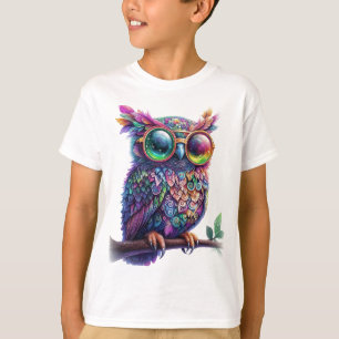 Camiseta Lechuza colorida vibrante con diseño de lentes vib