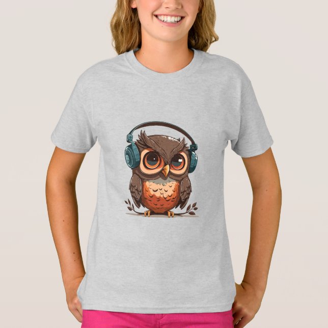 Camiseta Lechuza cómoda con audífonos (Anverso)