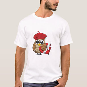 Camiseta Lechuza con Beret Rojo y Caja Corazón