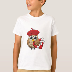 Camiseta Lechuza con Beret Rojo y Caja Corazón