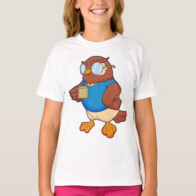 Camiseta Lechuza con tazón de café (Anverso)