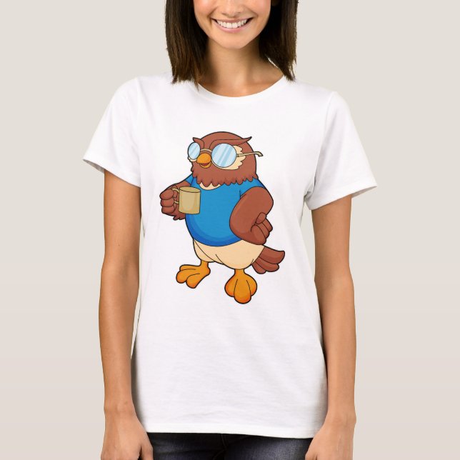 Camiseta Lechuza con tazón de café (Anverso)