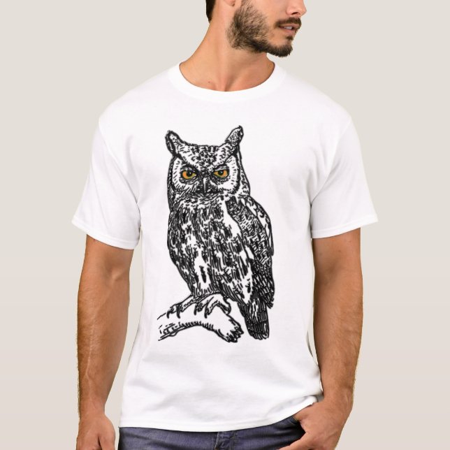 Camiseta Lechuza con tinta de pluma negra (Anverso)