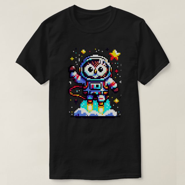 Camiseta Lechuza cósmica: Explorador de espacio de 8 bits (Diseño del anverso)