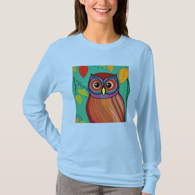Camiseta Lechuza de arte folclórico y colorido (Anverso)