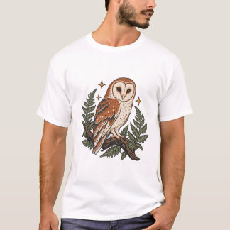 Camiseta Lechuza de Granero con Helechos y Estrellas del Bo