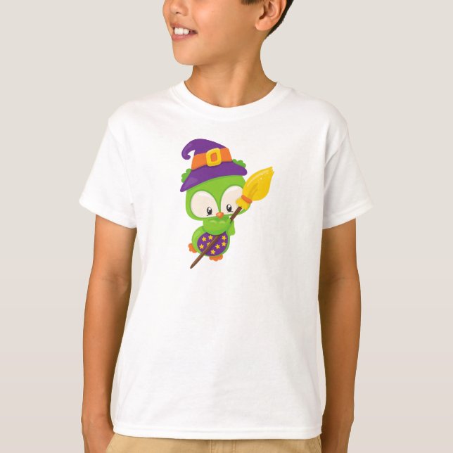 Camiseta Lechuza de Halloween, Lechuza Cuta, Lechuza Verde, (Anverso)