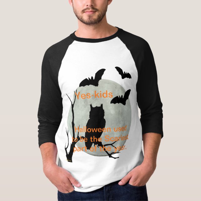 Camiseta Lechuza de Halloween negra y blanca y murciélagos (Anverso)