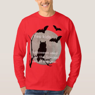 Camiseta Lechuza de Halloween y Bats Red Long Sleeve