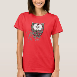 Camiseta Lechuza Diamante de imitación con flores rosadas (