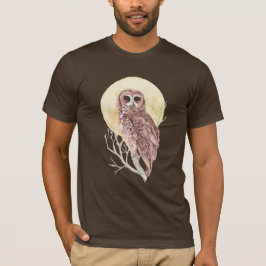 Camiseta Lechuza en árbol con pájaro acuarela lunar, animal