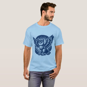 Camiseta Lechuza enarbolada en un círculo radial - Azul de