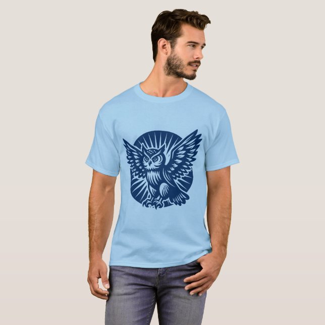 Camiseta Lechuza enarbolada en un círculo radial - Azul de  (Anverso completo)