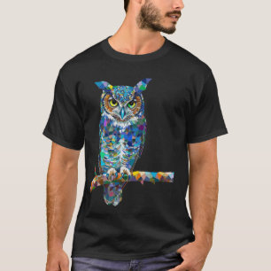 Camiseta Lechuza Mosaica colorida sobre la flora y fauna