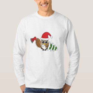 Camiseta Lechuza navidad con hacha y pino nevado