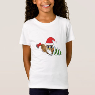 Camiseta Lechuza navidad con hacha y pino nevado